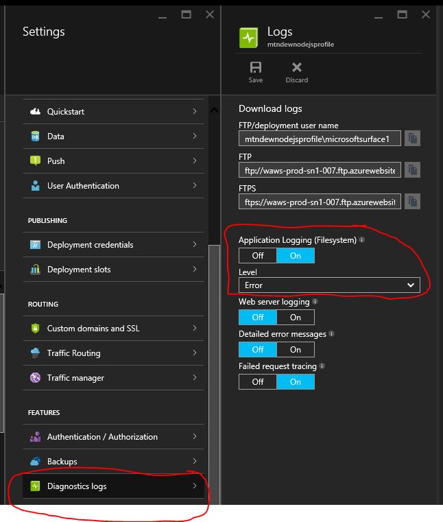 Diagnostics logs